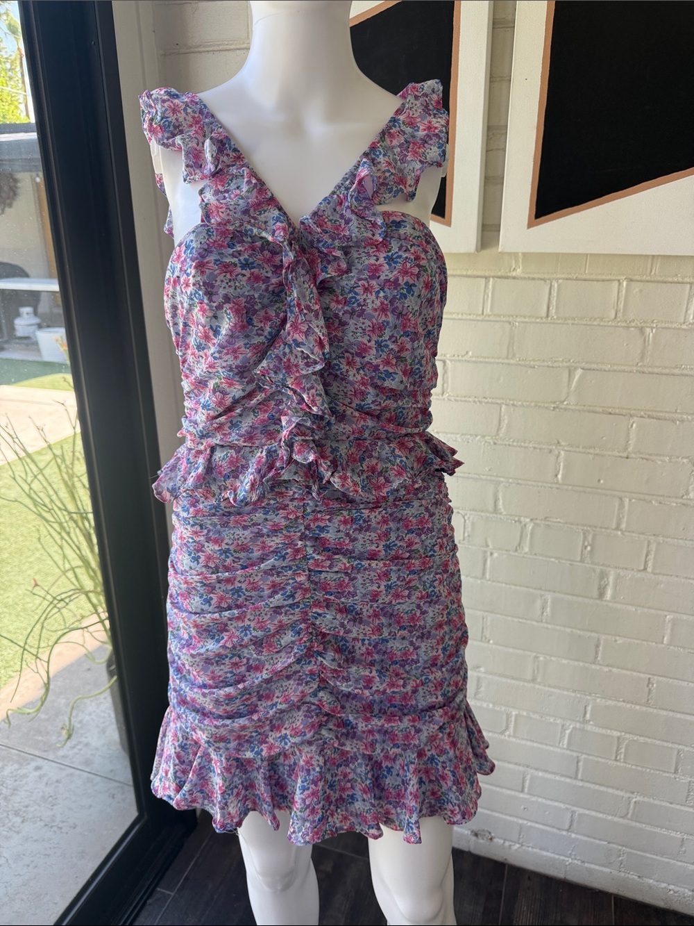 Floral Ruffle Mini Dress - Pink Multi - Picture 2 of 3